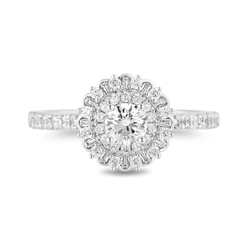 Main Image 4 of Enchanted Disney Majestic Princess 0.95 CT. T.W. Diamond Double Scallop Frame Engagement Ring in 14K White Gold - Size 7