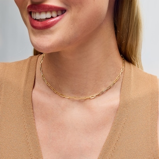 3.2mm Paper Clip Chain Necklace in Hollow 14K Gold - 16.25"