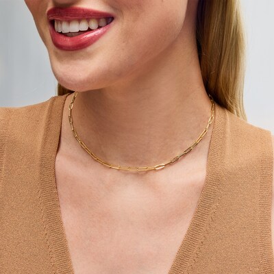 3.2mm Paper Clip Chain Necklace in Hollow 14K Gold - 16.25"