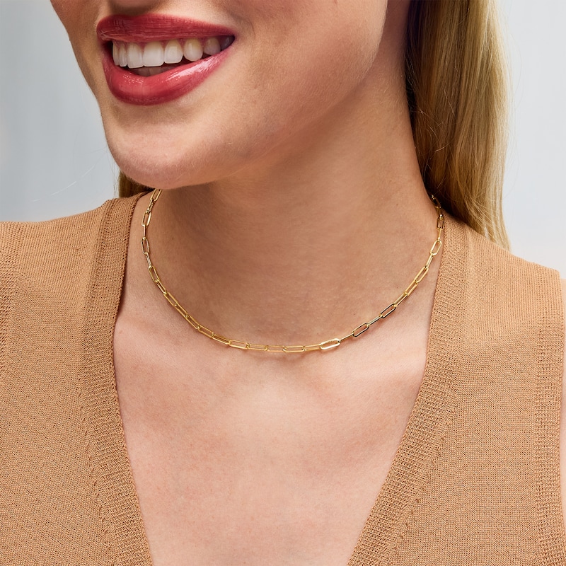 3.2mm Paper Clip Chain Necklace in Hollow 14K Gold - 16.25"