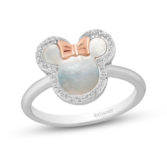 Disney Treasures Minnie Mouse Mother-of-Pearl and 0.085 CT. T.W. Diamond Ring in Sterling Silver and 10K Rose Gold