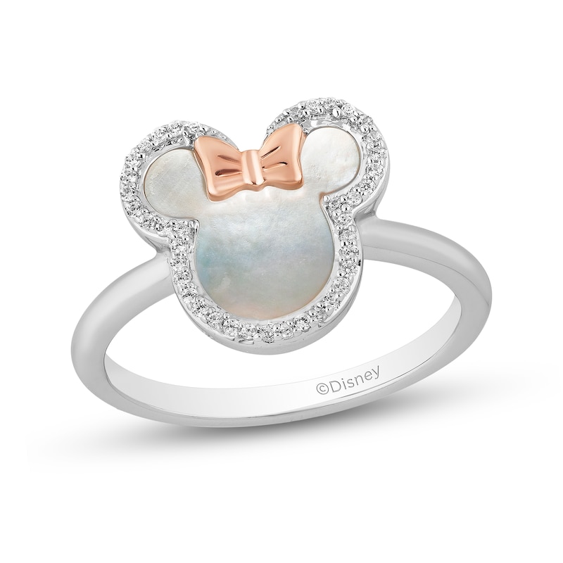 Main Image 1 of Disney Treasures Minnie Mouse Mother-of-Pearl and 0.085 CT. T.W. Diamond Ring in Sterling Silver and 10K Rose Gold