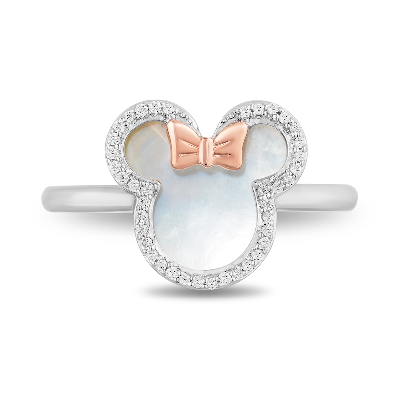 Main Image 3 of Disney Treasures Minnie Mouse Mother-of-Pearl and 0.085 CT. T.W. Diamond Ring in Sterling Silver and 10K Rose Gold