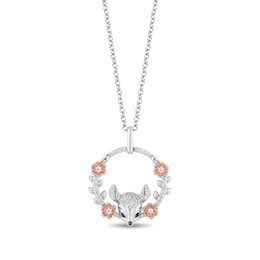 Disney Treasures Bambi 0.145 CT. T.W. Diamond Flower Wreath Pendant in Sterling Silver and 10K Rose Gold - 19”