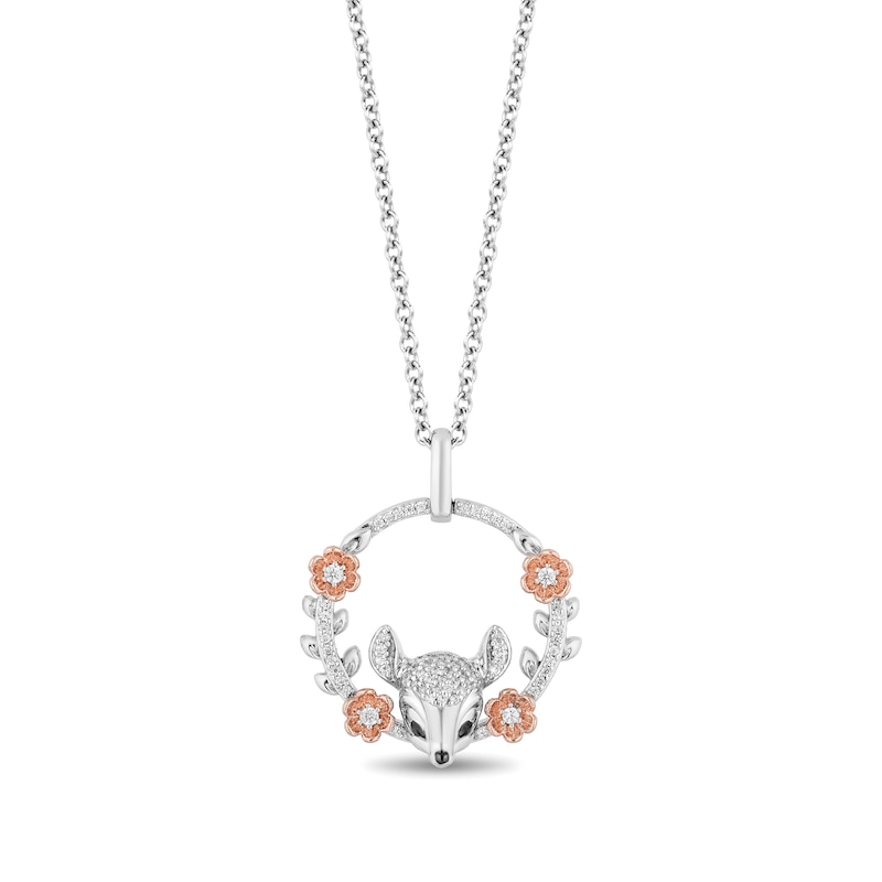 Main Image 1 of Disney Treasures Bambi 0.145 CT. T.W. Diamond Flower Wreath Pendant in Sterling Silver and 10K Rose Gold - 19”