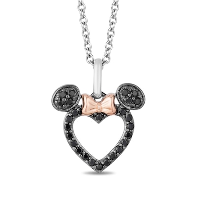 Disney Treasures Minnie Mouse 0.18 CT. T.W. Black Diamond Heart Pendant in Sterling Silver and 10K Rose Gold - 19”