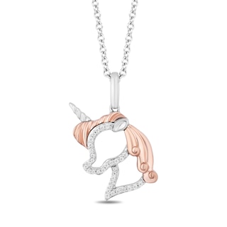 Disney Treasures 0.065 CT. T.W. Diamond Unicorn Pendant in Sterling Silver and 10K Rose Gold