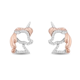 Disney Treasures 0.085 CT. T.W. Diamond Unicorn Stud Earrings in Sterling Silver and 10K Rose Gold