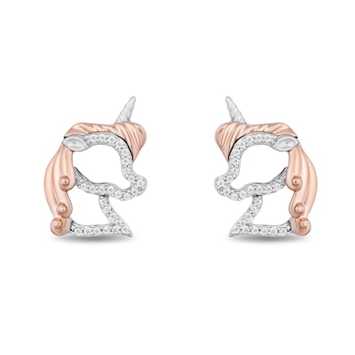 Disney Treasures 0.085 CT. T.W. Diamond Unicorn Stud Earrings in Sterling Silver and 10K Rose Gold