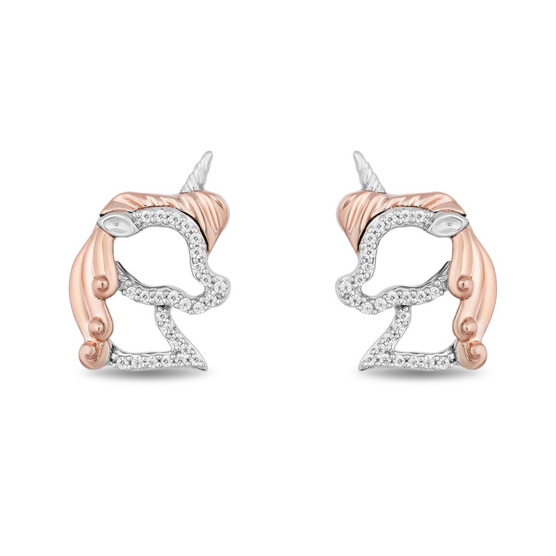 Disney Treasures 0.085 CT. T.W. Diamond Unicorn Stud Earrings in Sterling Silver and 10K Rose Gold