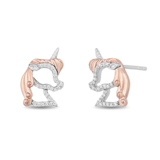 Disney Treasures 0.085 CT. T.W. Diamond Unicorn Stud Earrings in Sterling Silver and 10K Rose Gold