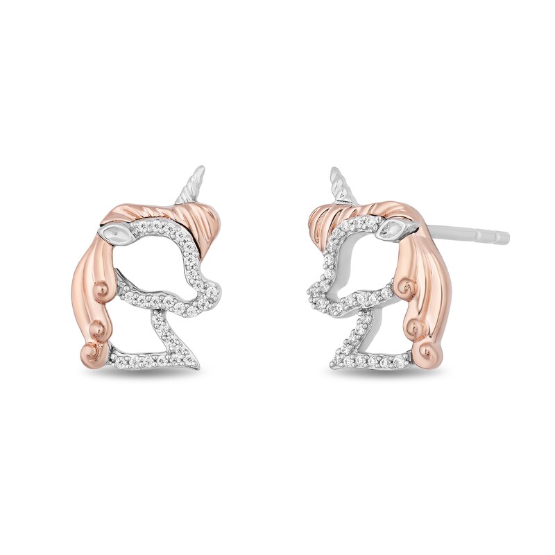 Main Image 2 of Disney Treasures 0.085 CT. T.W. Diamond Unicorn Stud Earrings in Sterling Silver and 10K Rose Gold