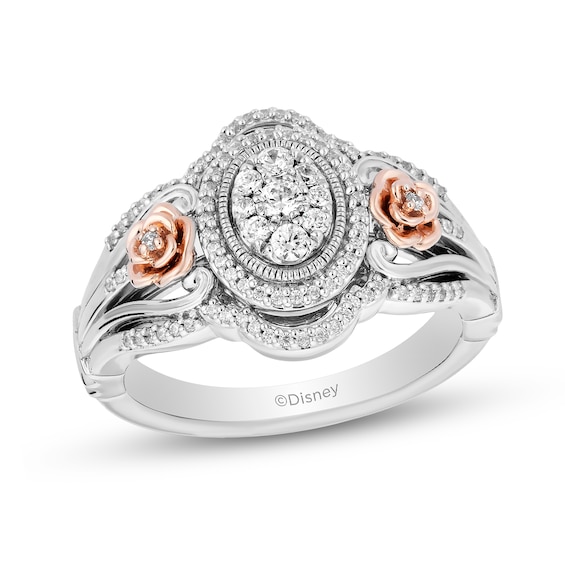 Enchanted Disney Belle 0.29 CT. T.W. Oval-Shaped Multi-Diamond Rose-Sides Ring in Sterling Silver and 10K Rose Gold