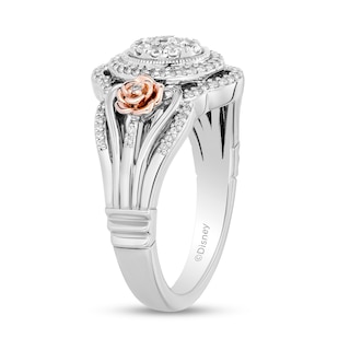 Enchanted Disney Belle 0.29 CT. T.W. Oval-Shaped Multi-Diamond Rose-Sides Ring in Sterling Silver and 10K Rose Gold