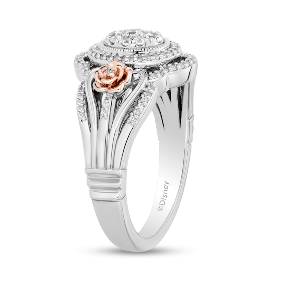 Enchanted Disney Belle 0.29 CT. T.W. Oval-Shaped Multi-Diamond Rose-Sides Ring in Sterling Silver and 10K Rose Gold