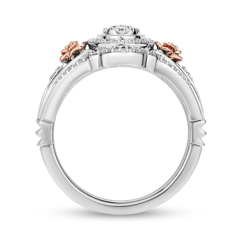 Enchanted Disney Belle 0.29 CT. T.W. Oval-Shaped Multi-Diamond Rose-Sides Ring in Sterling Silver and 10K Rose Gold