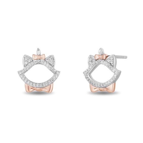 Disney Treasures The Aristocats 0.085 CT. T.W. Diamond Outline Stud Earrings in Sterling Silver and 10K Rose Gold