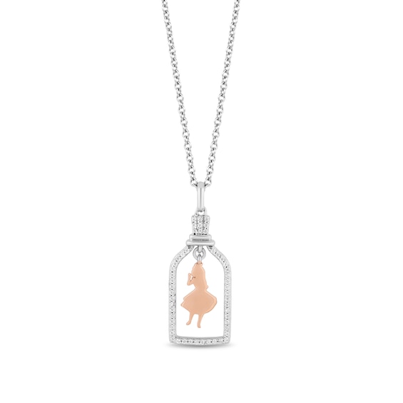 Disney Treasures Alice in Wonderland 0.145 CT. T.W. Diamond Bottle Frame Pendant in Sterling Silver and 10K Rose Gold