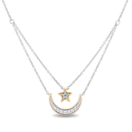 Enchanted Disney Swiss Blue Topaz and Diamond Star and Moon Layered Necklace in Sterling Silver and 14K Gold - 21”