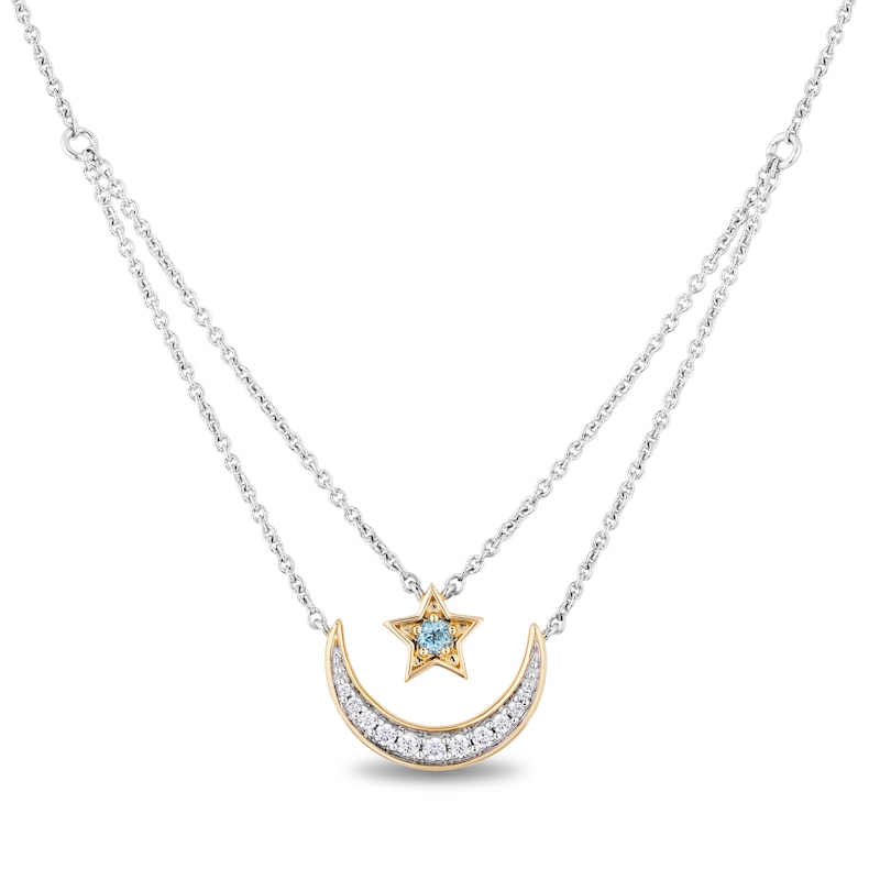 Main Image 1 of Enchanted Disney Swiss Blue Topaz and Diamond Star and Moon Layered Necklace in Sterling Silver and 14K Gold - 21”