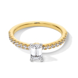 1.00 CT. T.W. Emerald-Cut Certified Lab-Created Diamond Engagement Ring in 14K Gold (F/VS2)