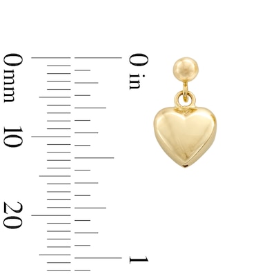 Puff Heart Drop Earrings in 10K Gold