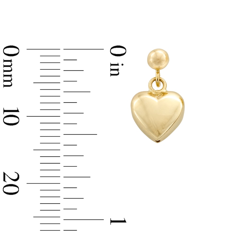 Puff Heart Drop Earrings in 10K Gold