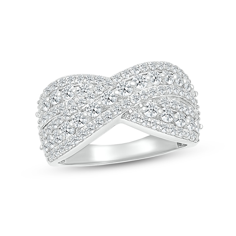 0.95 CT. T.W. Certified Lab-Created Diamond Triple Row Crossover Ring in 10K White Gold (H/I1)