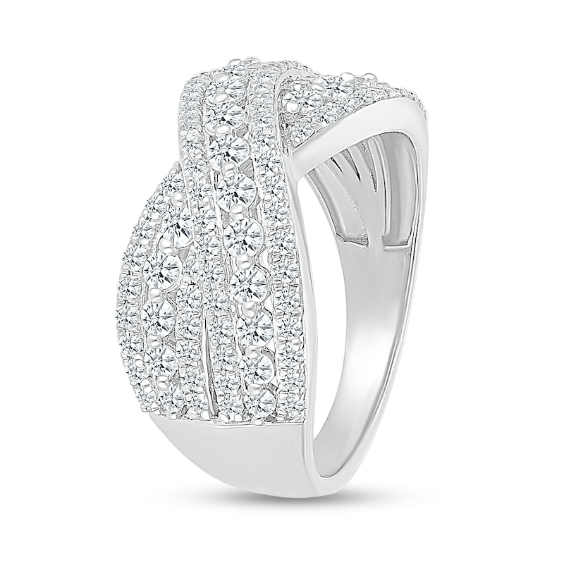 0.95 CT. T.W. Certified Lab-Created Diamond Triple Row Crossover Ring in 10K White Gold (H/I1)