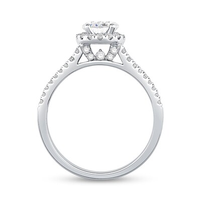 1.45 CT. T.W. Pear-Shaped Certified Diamond Frame Double Row Shank Engagement Ring in 14K White Gold (I/I1)