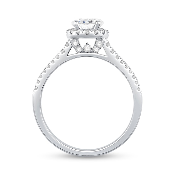 1.45 CT. T.W. Pear-Shaped Certified Diamond Frame Double Row Shank Engagement Ring in 14K White Gold (I/I1)