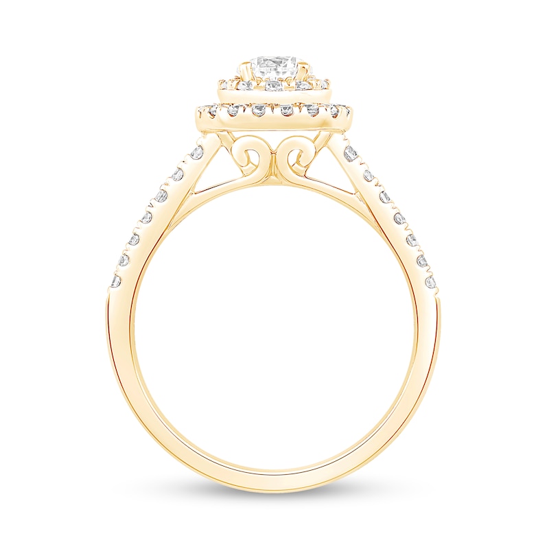 1.15 CT. T.W. Diamond Double Pear-Shaped Frame Double Row Shank Engagement Ring in 14K Gold