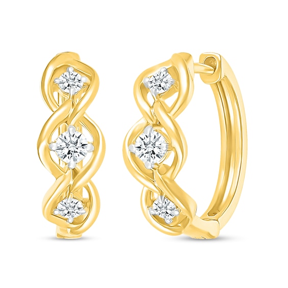 0.37 CT. T.W. Certified Lab-Created Diamond Three Stone Twist Hoop Earrings in 10K Gold (H/SI2)