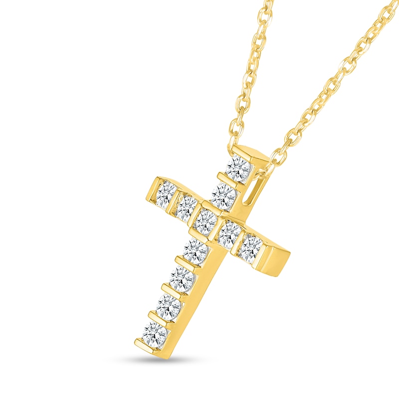 Main Image 2 of 0.45 CT. T.W. Certified Lab-Created Diamond Cross Pendant in 10K Gold (H/SI2)