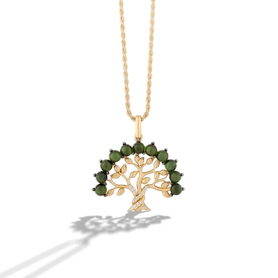 Limor Mindful Jewellery Elements Earth Green Tourmaline and Diamond Accent Olive Tree Pendant in Sterling Silver - 26”