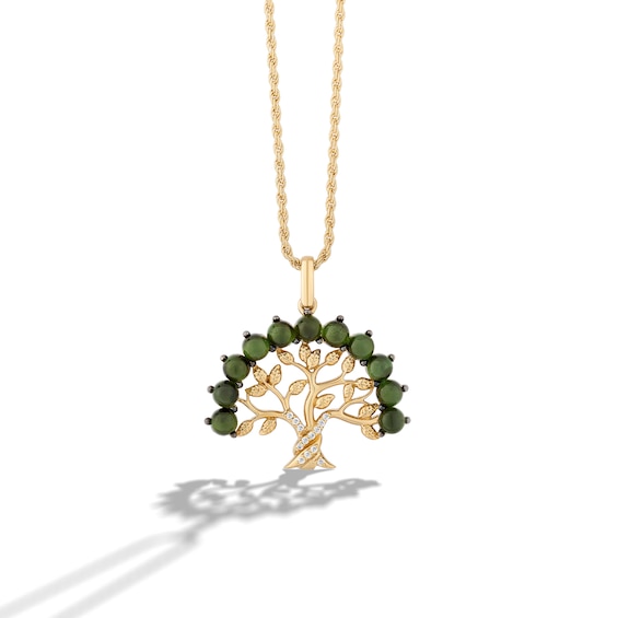 Limor Green Tourmaline and Diamond Accent Tree Pendant in Sterling Silver with 24K Gold Plate - 26"