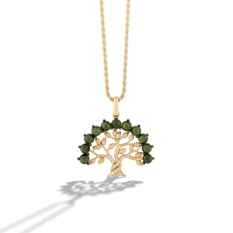 Main Image 1 of Limor Mindful Jewellery Elements Earth Green Tourmaline and Diamond Accent Olive Tree Pendant in Sterling Silver - 26”