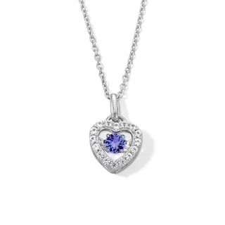 Unstoppable Love™ 4.0mm Tanzanite and White Lab-Created Sapphire Heart Frame Pendant in Sterling Silver