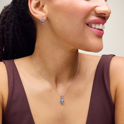 Heart-Shaped Swiss Blue Topaz and White Lab-Created Sapphire Drop Pendant and Earrings Set in Sterling Silver