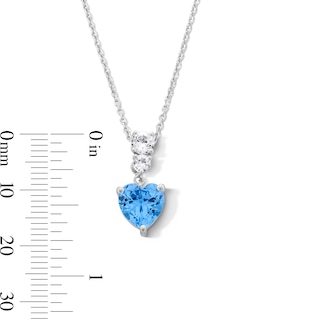 Heart-Shaped Swiss Blue Topaz and White Lab-Created Sapphire Drop Pendant and Earrings Set in Sterling Silver