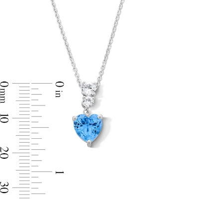 Heart-Shaped Swiss Blue Topaz and White Lab-Created Sapphire Drop Pendant and Earrings Set in Sterling Silver