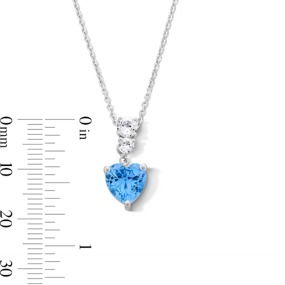 Heart-Shaped Swiss Blue Topaz and White Lab-Created Sapphire Drop Pendant and Earrings Set in Sterling Silver