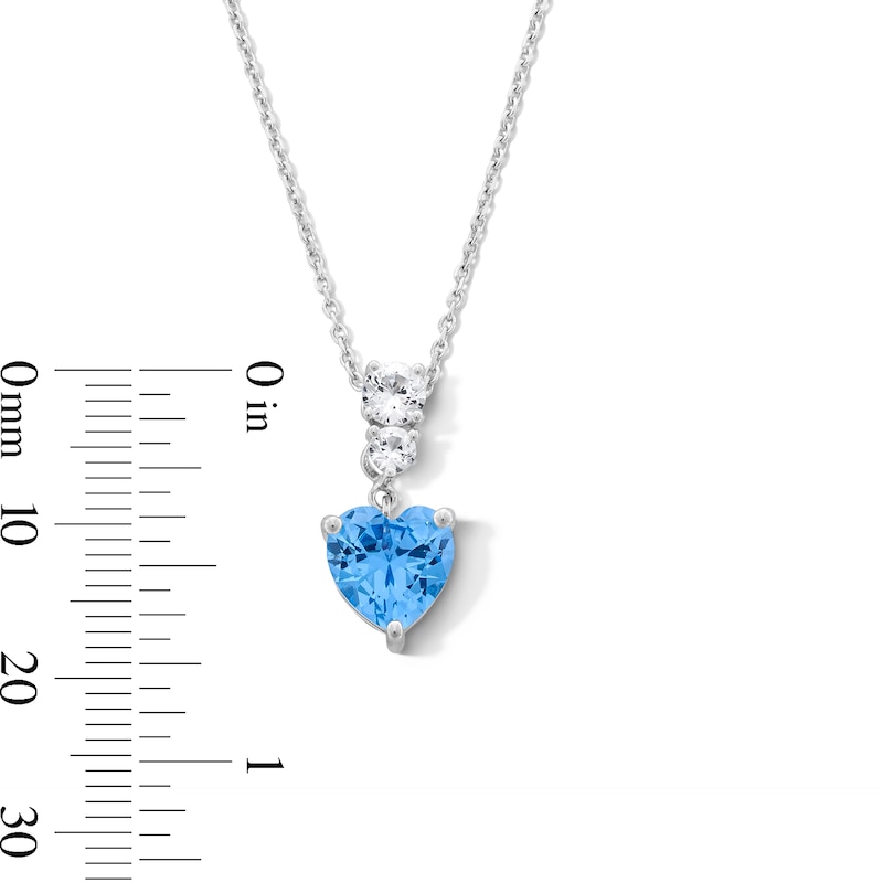 Main Image 4 of Heart-Shaped Swiss Blue Topaz and White Lab-Created Sapphire Drop Pendant and Earrings Set in Sterling Silver