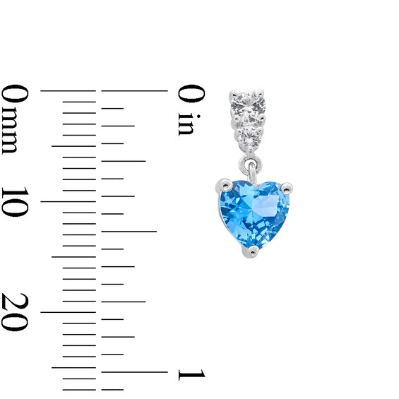 Heart-Shaped Swiss Blue Topaz and White Lab-Created Sapphire Drop Pendant and Earrings Set in Sterling Silver