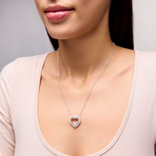 Freshwater Cultured Pearl and White Lab-Created Sapphire Heart Pendant in Sterling Silver