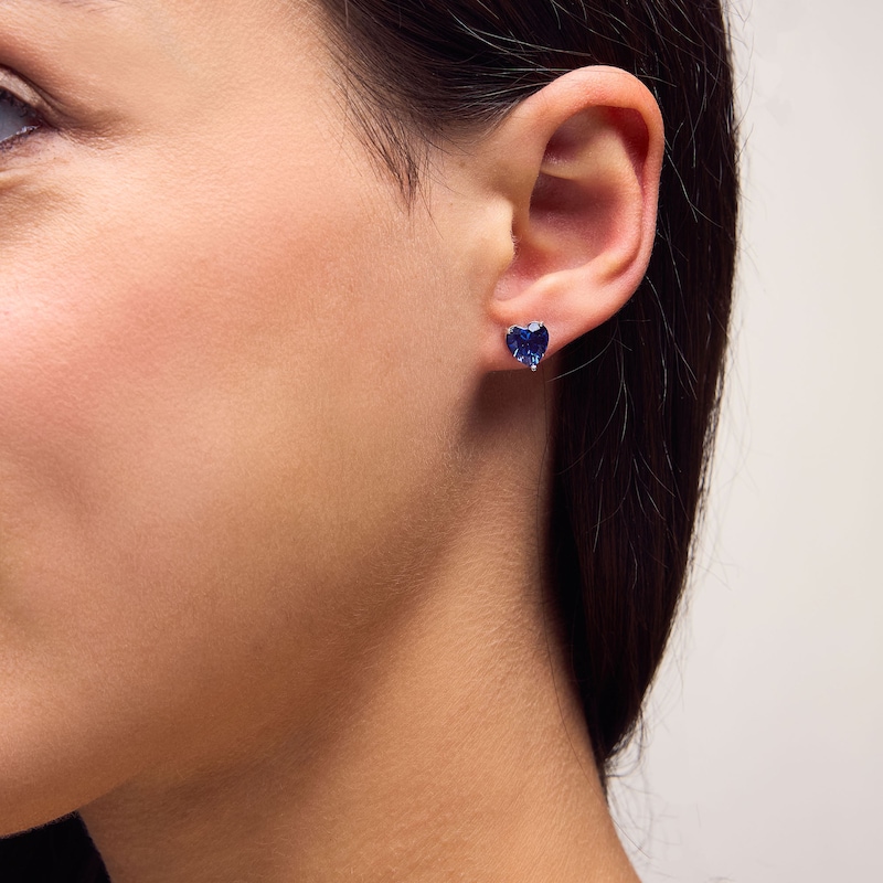 Blue and White Lab-Created Sapphire Heart Stud and Hoop Three Pair Earrings Set in Sterling Silver