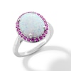 Thumbnail Image 3 of Oval Lab-Created Opal and Pink Lab-Created Sapphire Frame Ring in Sterling Silver