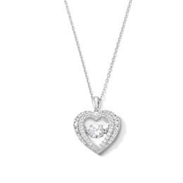 Unstoppable Love™ 5.0mm White Lab-Created Sapphire Double Heart Frame Pendant in Sterling Silver