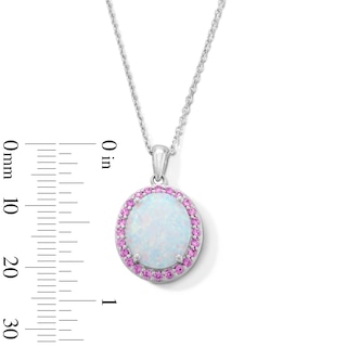 Oval Lab-Created Opal and Pink Lab-Created Sapphire Frame Pendant in Sterling Silver