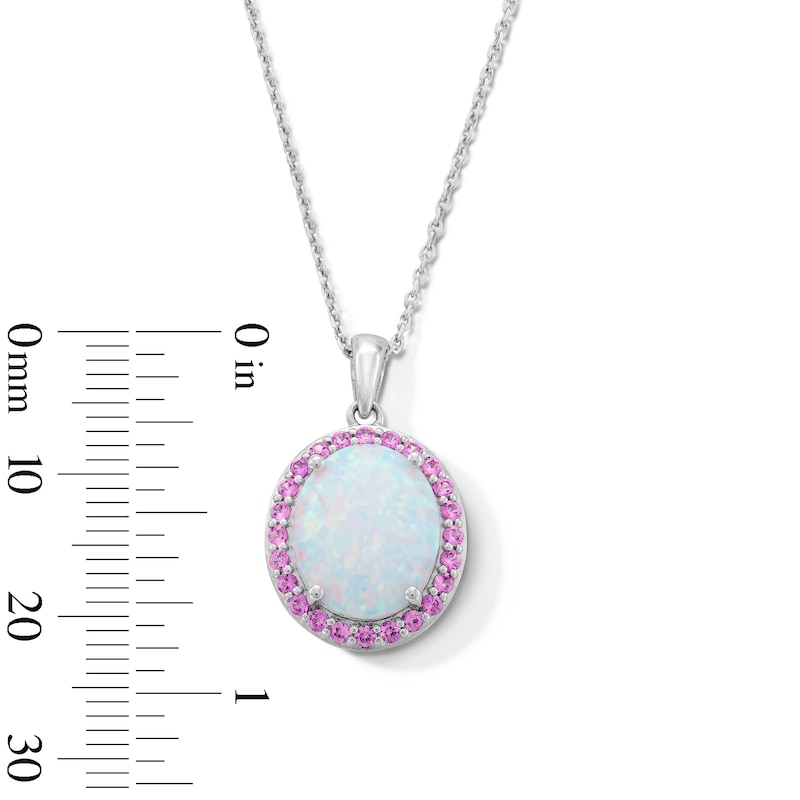 Main Image 4 of Oval Lab-Created Opal and Pink Lab-Created Sapphire Frame Pendant in Sterling Silver